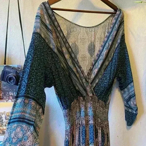 Free people reversible maxi greenish/ blue dress - Picture 6 of 16